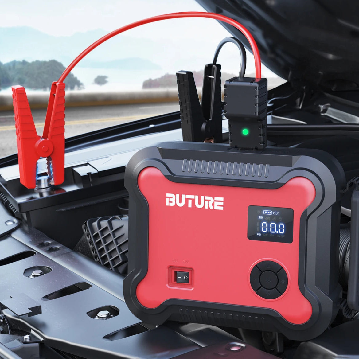 5-in-1 Portable Car Jump Starter & Power Bank – 26800mAh with Air Compressor & Digital Tire Inflator