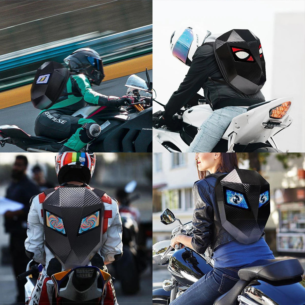 LED Display Motorcycle Backpack – Hard Shell, Large Capacity, App-Controlled Light Screen