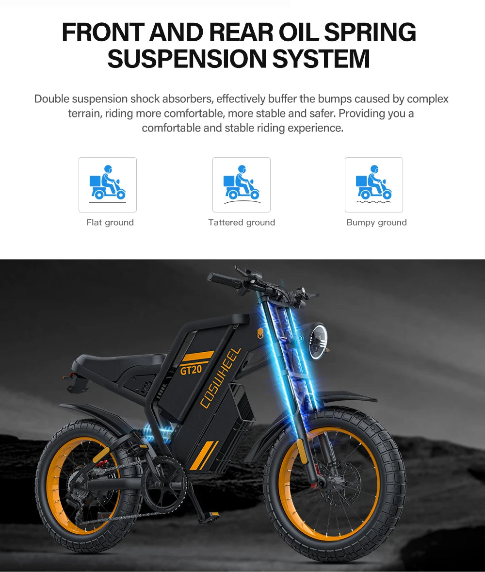 2000W Off-Road Electric Bike for Adults – 60V Fat Tire Mountain eBike with 20-Inch Wheels