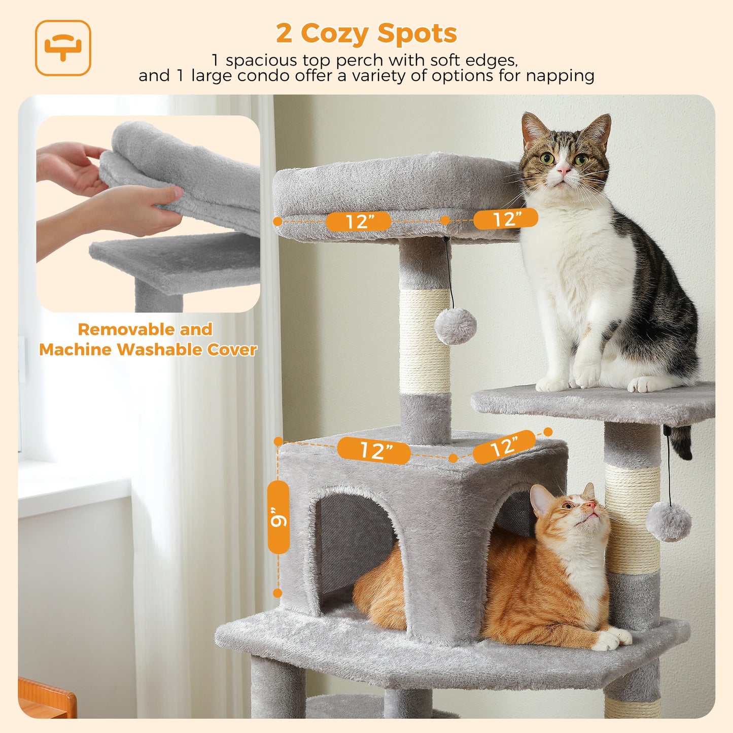 184cm Multi-Level Cat Tree Tower – Hammock, Padded Perches & Sisal Scratching Posts
