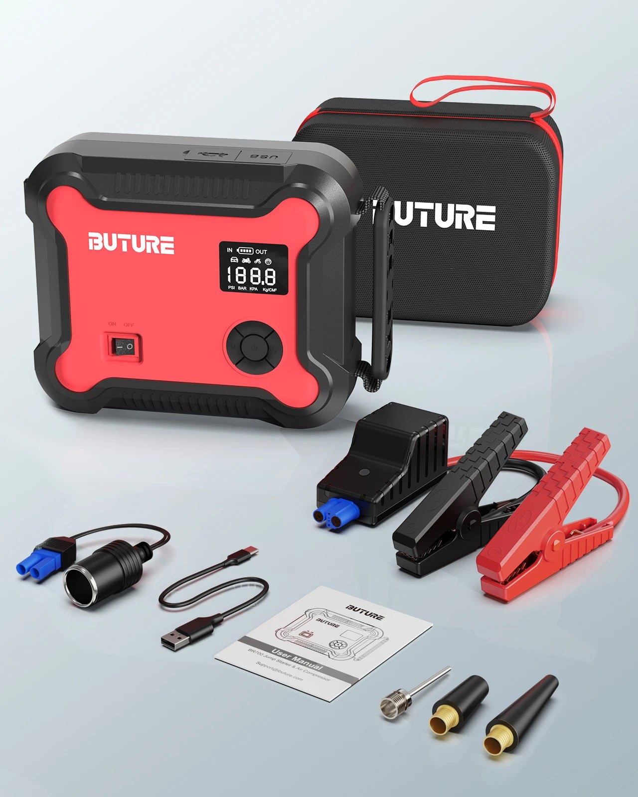 5-in-1 Portable Car Jump Starter & Power Bank – 26800mAh with Air Compressor & Digital Tire Inflator