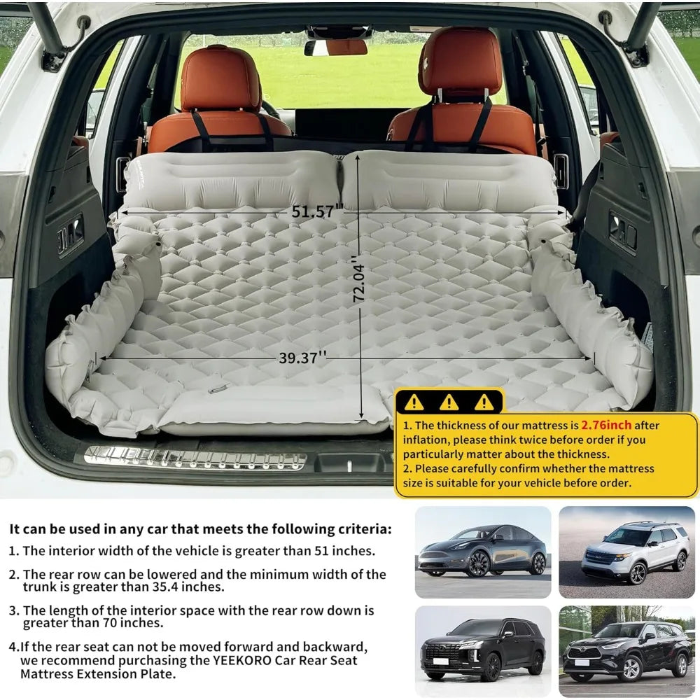 Inflatable Car Air Mattress with Pillow – Ultralight SUV Camping Bed with Built-In Foot Pump