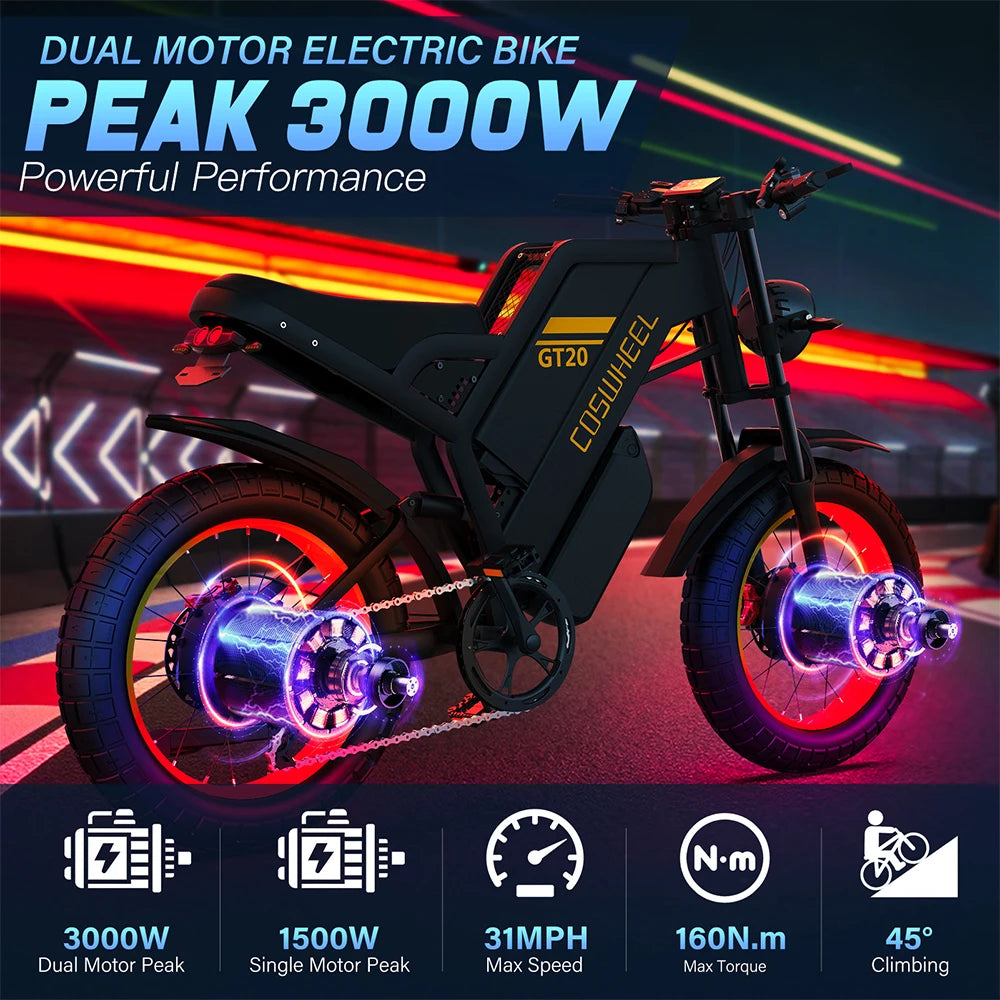 2000W Off-Road Electric Bike for Adults – 60V Fat Tire Mountain eBike with 20-Inch Wheels