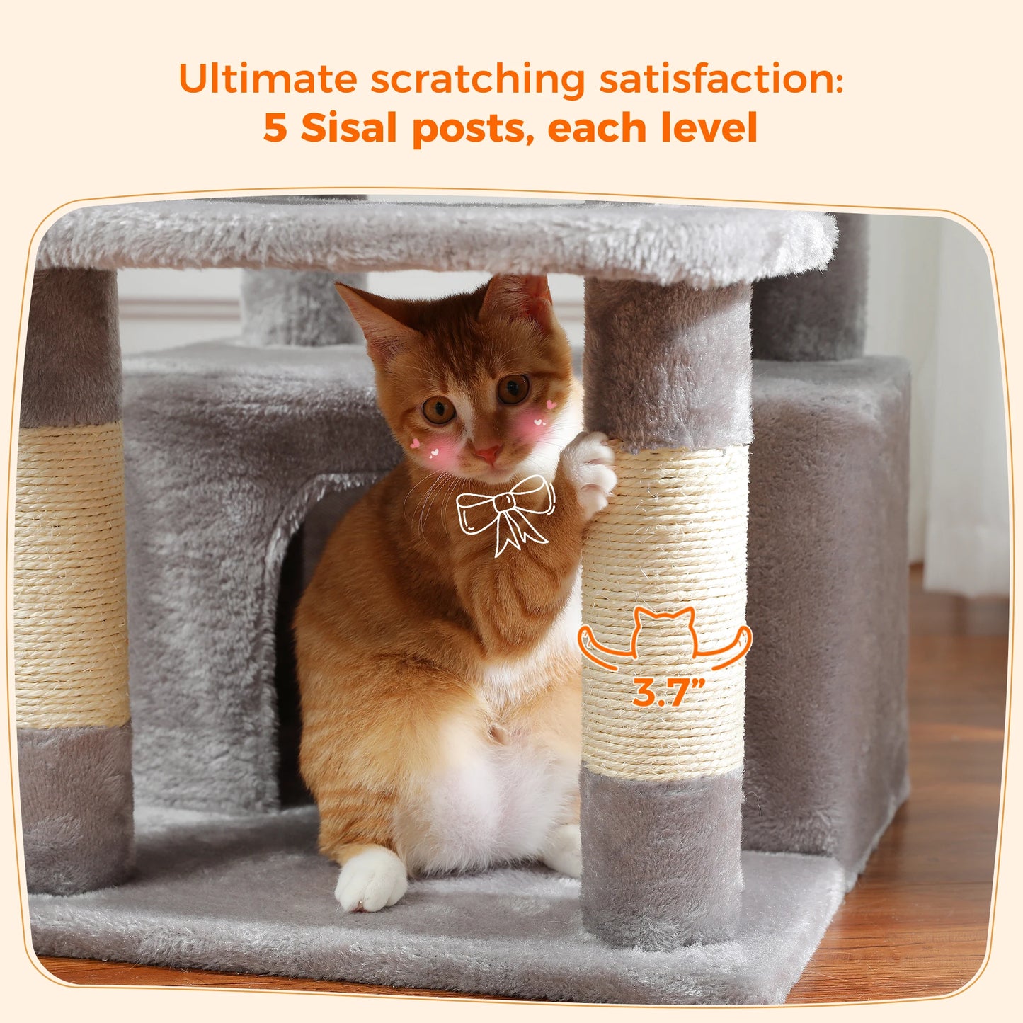 184cm Multi-Level Cat Tree Tower – Hammock, Padded Perches & Sisal Scratching Posts