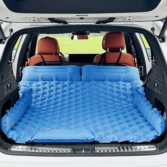 Inflatable Car Air Mattress with Pillow – Ultralight SUV Camping Bed with Built-In Foot Pump