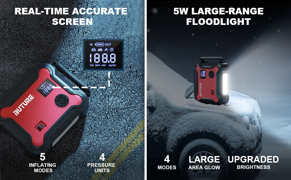 5-in-1 Portable Car Jump Starter & Power Bank – 26800mAh with Air Compressor & Digital Tire Inflator
