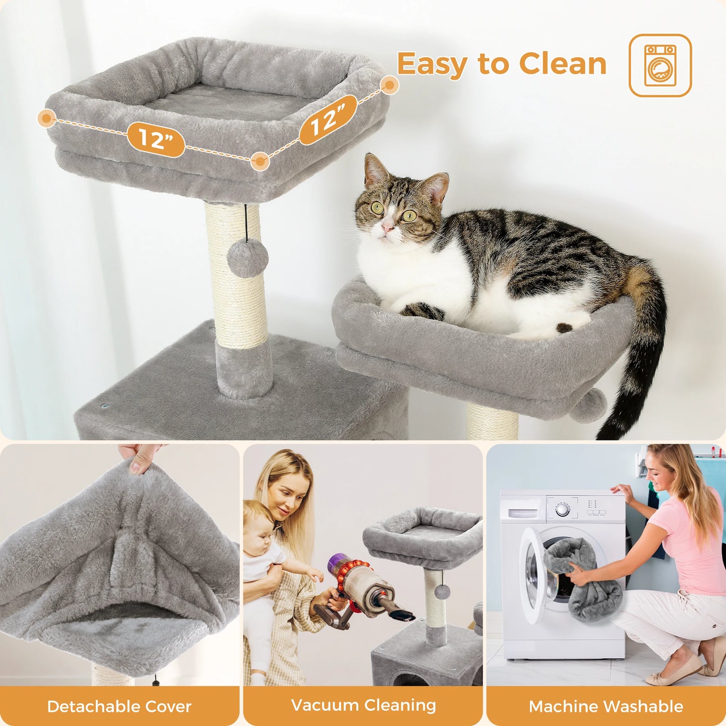 184cm Multi-Level Cat Tree Tower – Hammock, Padded Perches & Sisal Scratching Posts