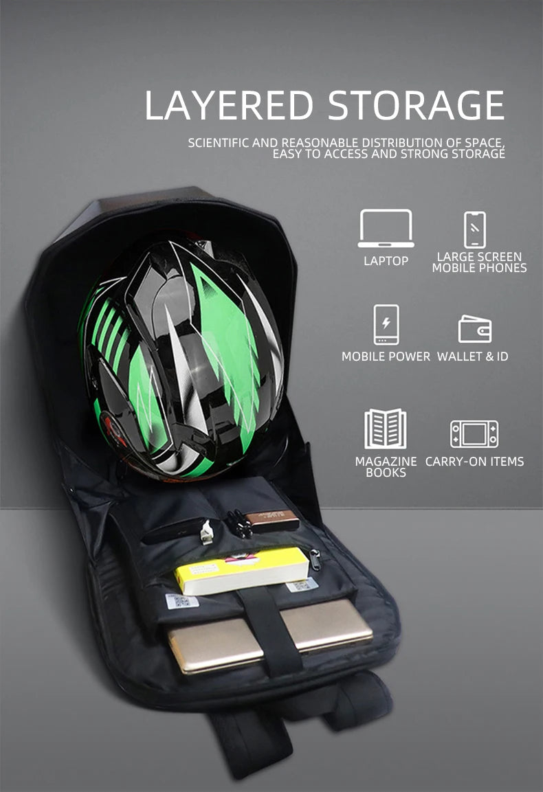 LED Display Motorcycle Backpack – Hard Shell, Large Capacity, App-Controlled Light Screen