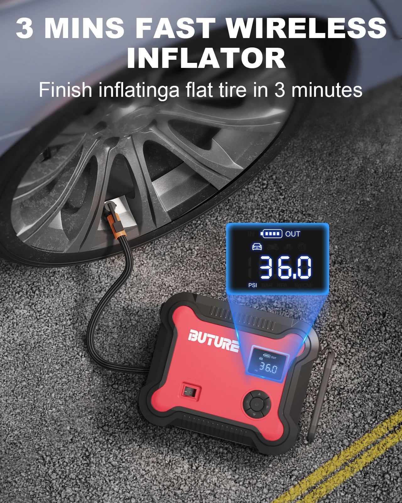 5-in-1 Portable Car Jump Starter & Power Bank – 26800mAh with Air Compressor & Digital Tire Inflator