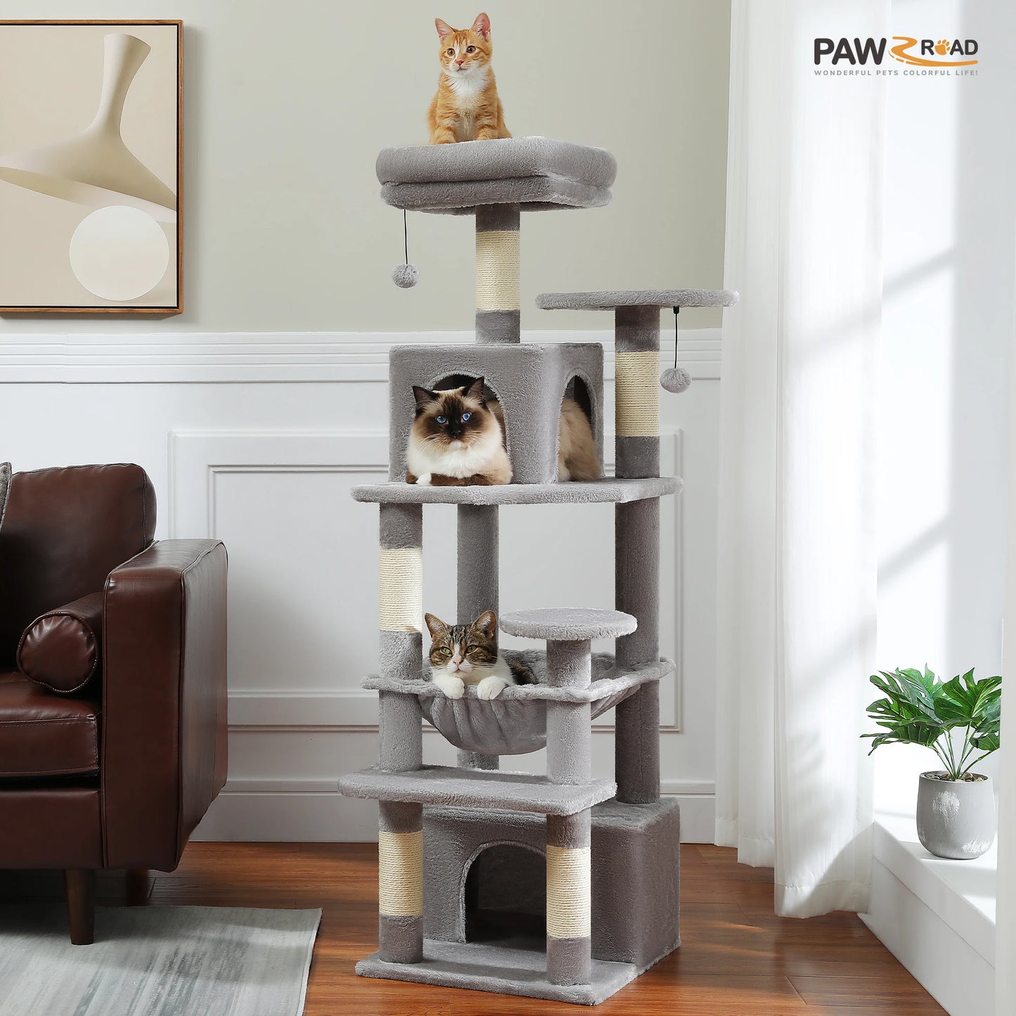 184cm Multi-Level Cat Tree Tower – Hammock, Padded Perches & Sisal Scratching Posts