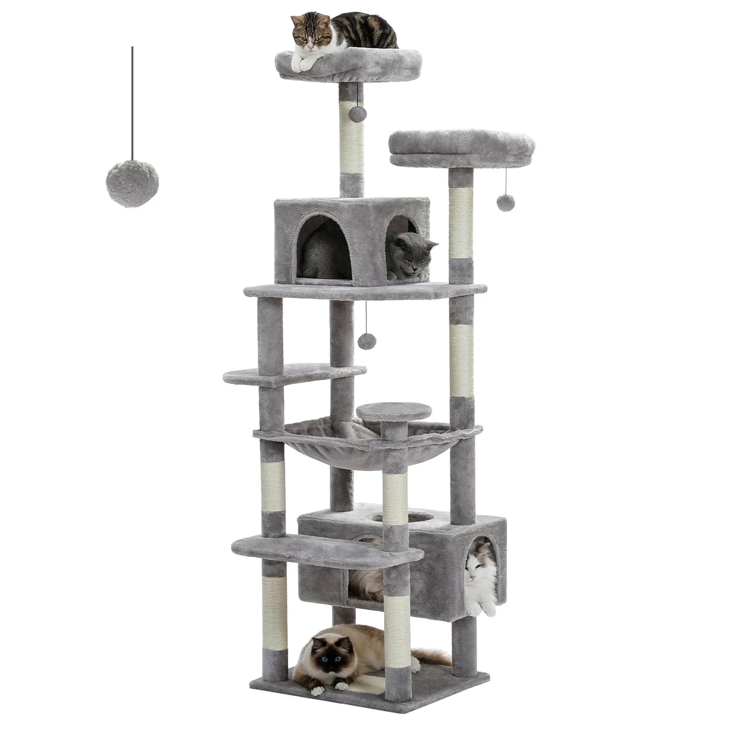 184cm Multi-Level Cat Tree Tower – Hammock, Padded Perches & Sisal Scratching Posts