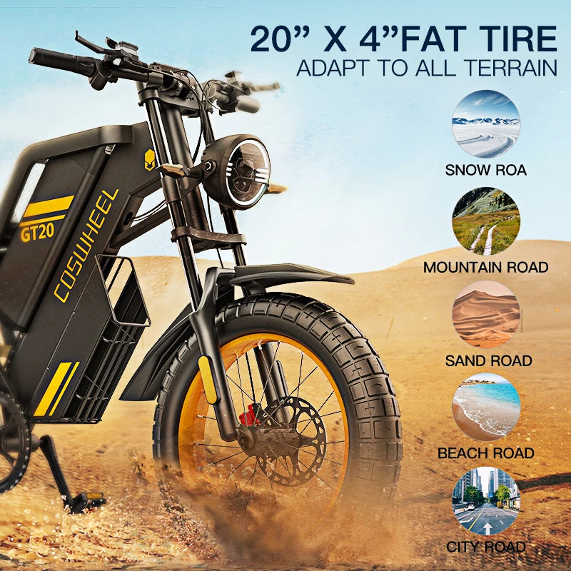 2000W Off-Road Electric Bike for Adults – 60V Fat Tire Mountain eBike with 20-Inch Wheels