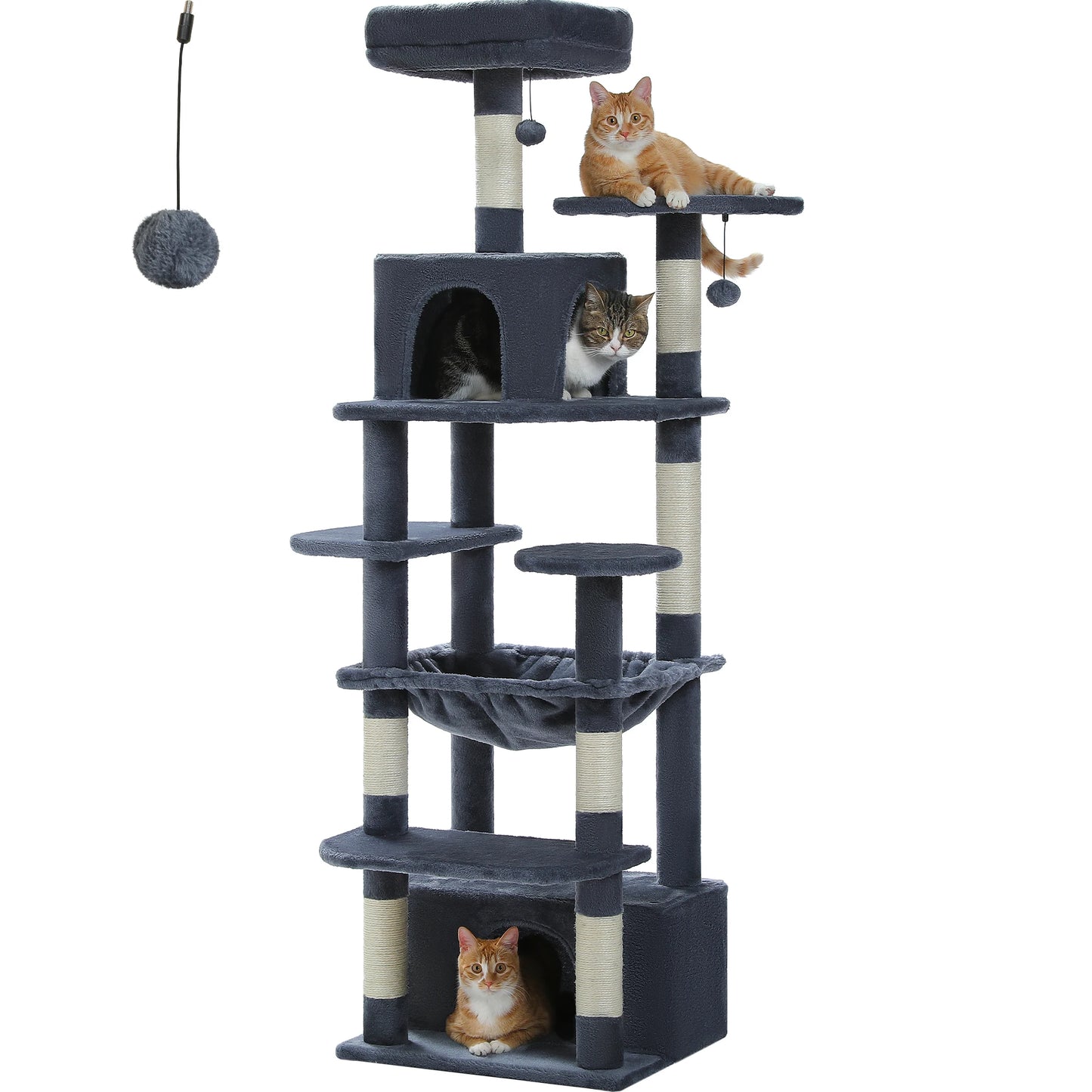 184cm Multi-Level Cat Tree Tower – Hammock, Padded Perches & Sisal Scratching Posts