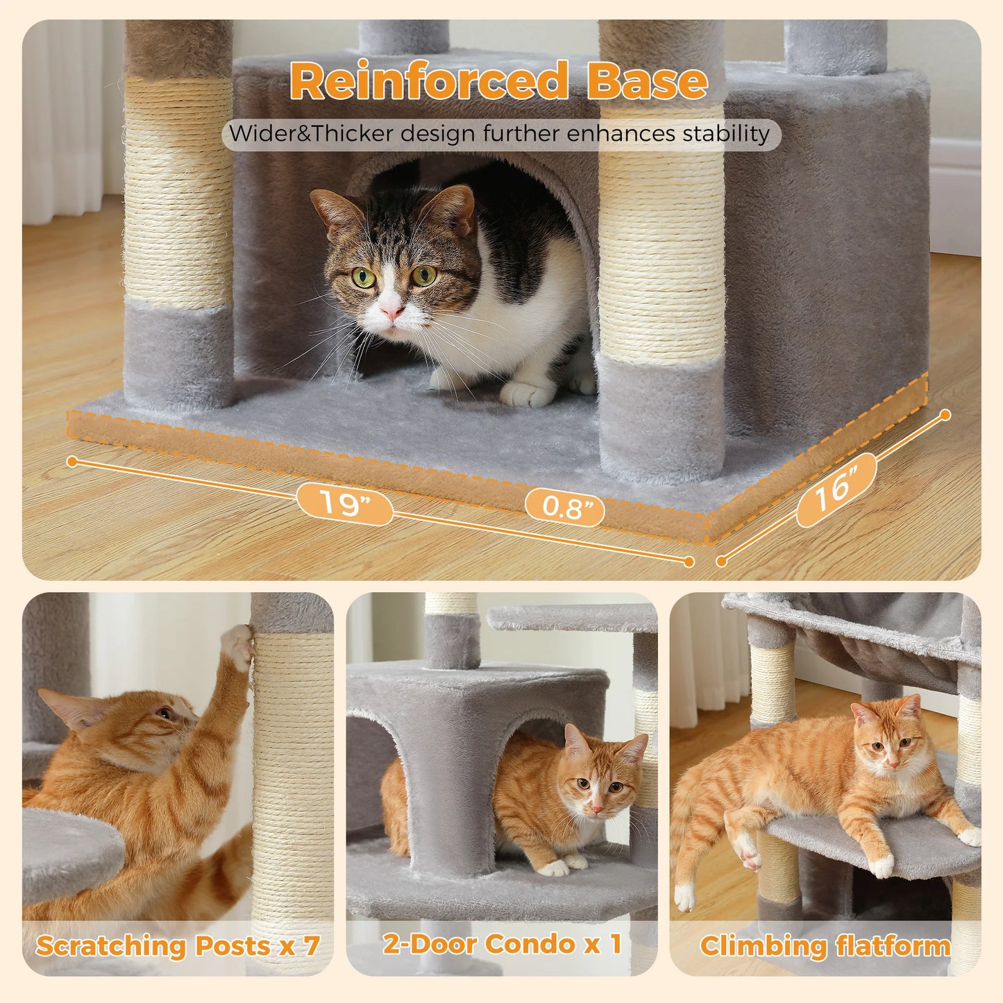 184cm Multi-Level Cat Tree Tower – Hammock, Padded Perches & Sisal Scratching Posts