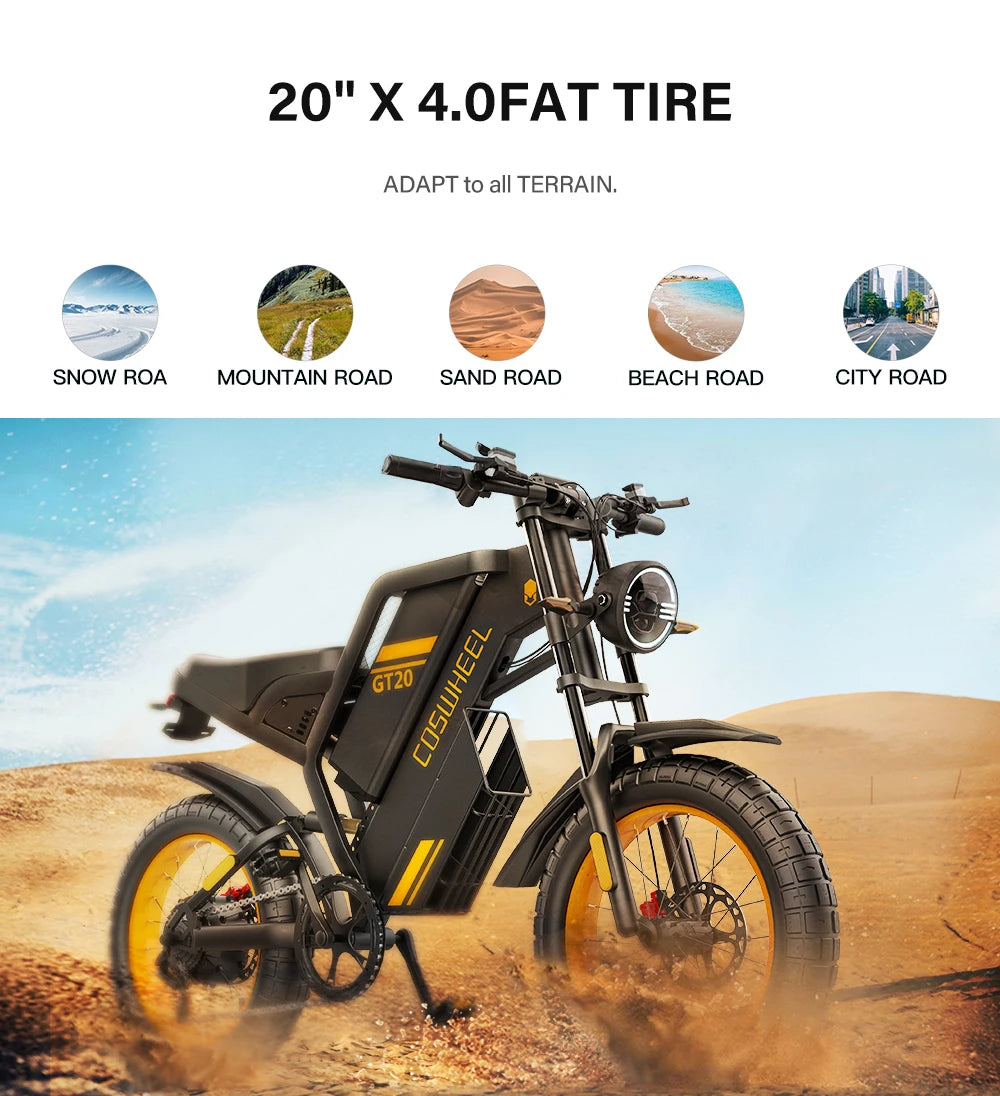 2000W Off-Road Electric Bike for Adults – 60V Fat Tire Mountain eBike with 20-Inch Wheels