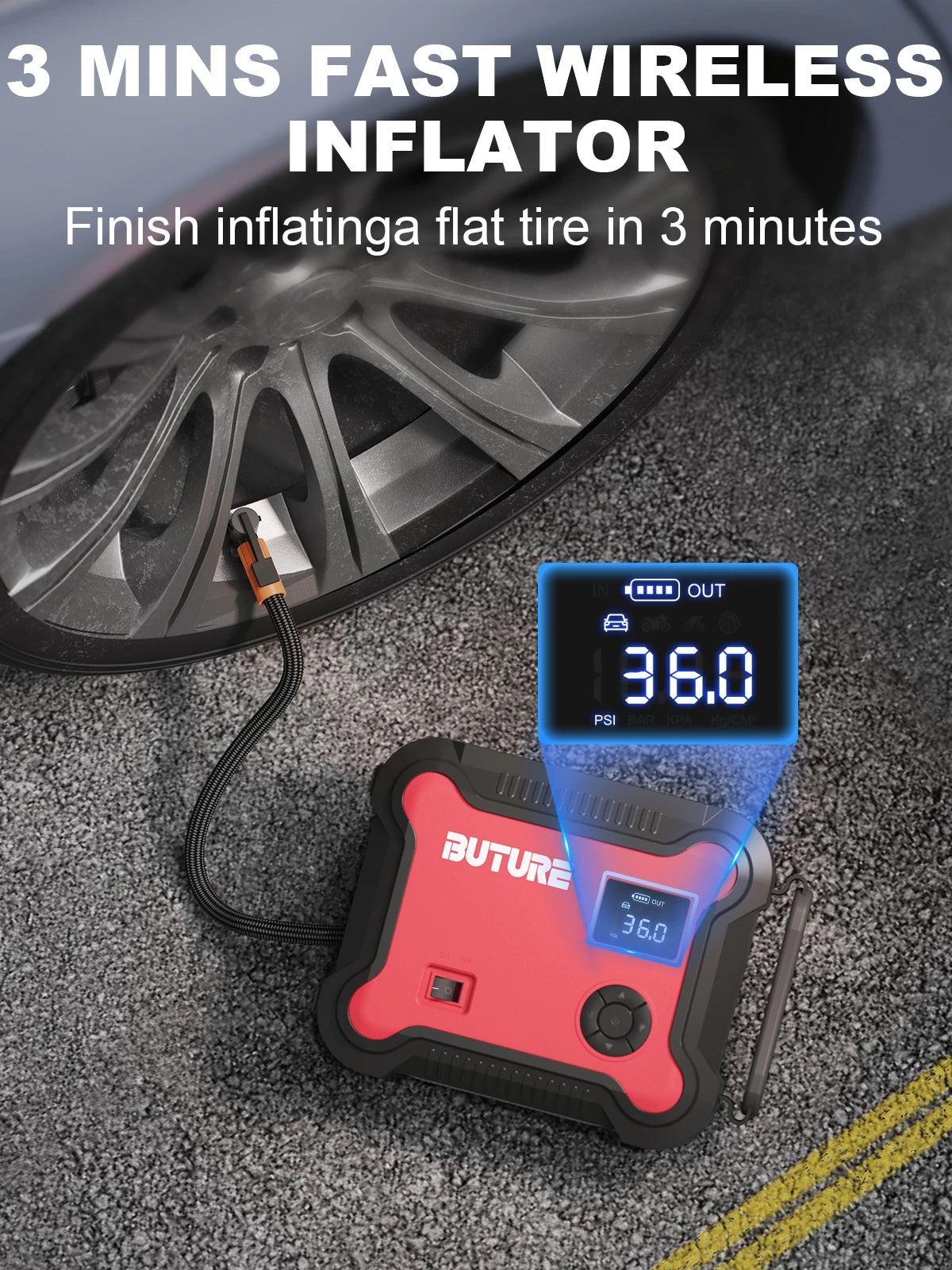 5-in-1 Portable Car Jump Starter & Power Bank – 26800mAh with Air Compressor & Digital Tire Inflator