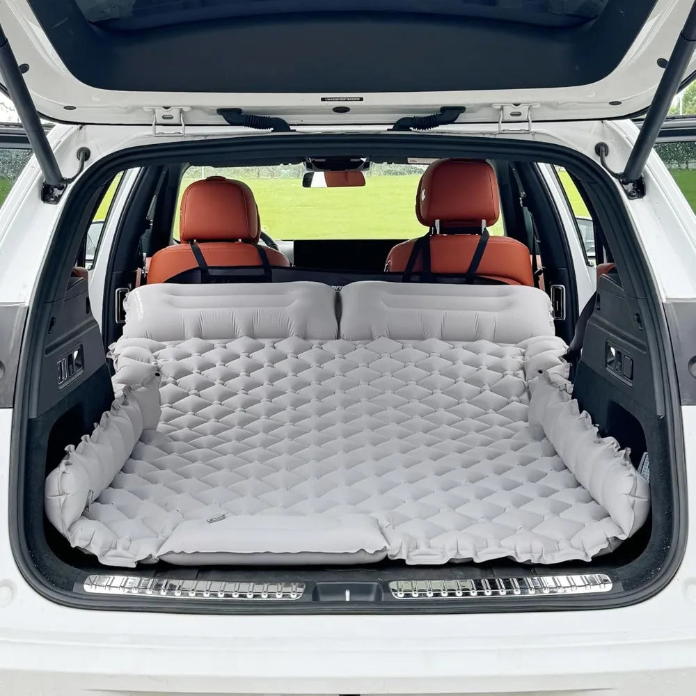 Inflatable Car Air Mattress with Pillow – Ultralight SUV Camping Bed with Built-In Foot Pump