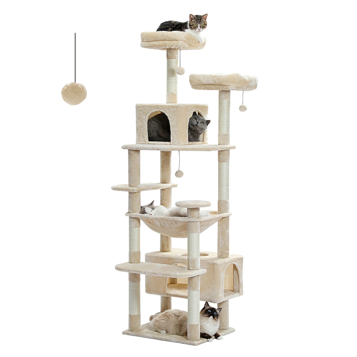 184cm Multi-Level Cat Tree Tower – Hammock, Padded Perches & Sisal Scratching Posts