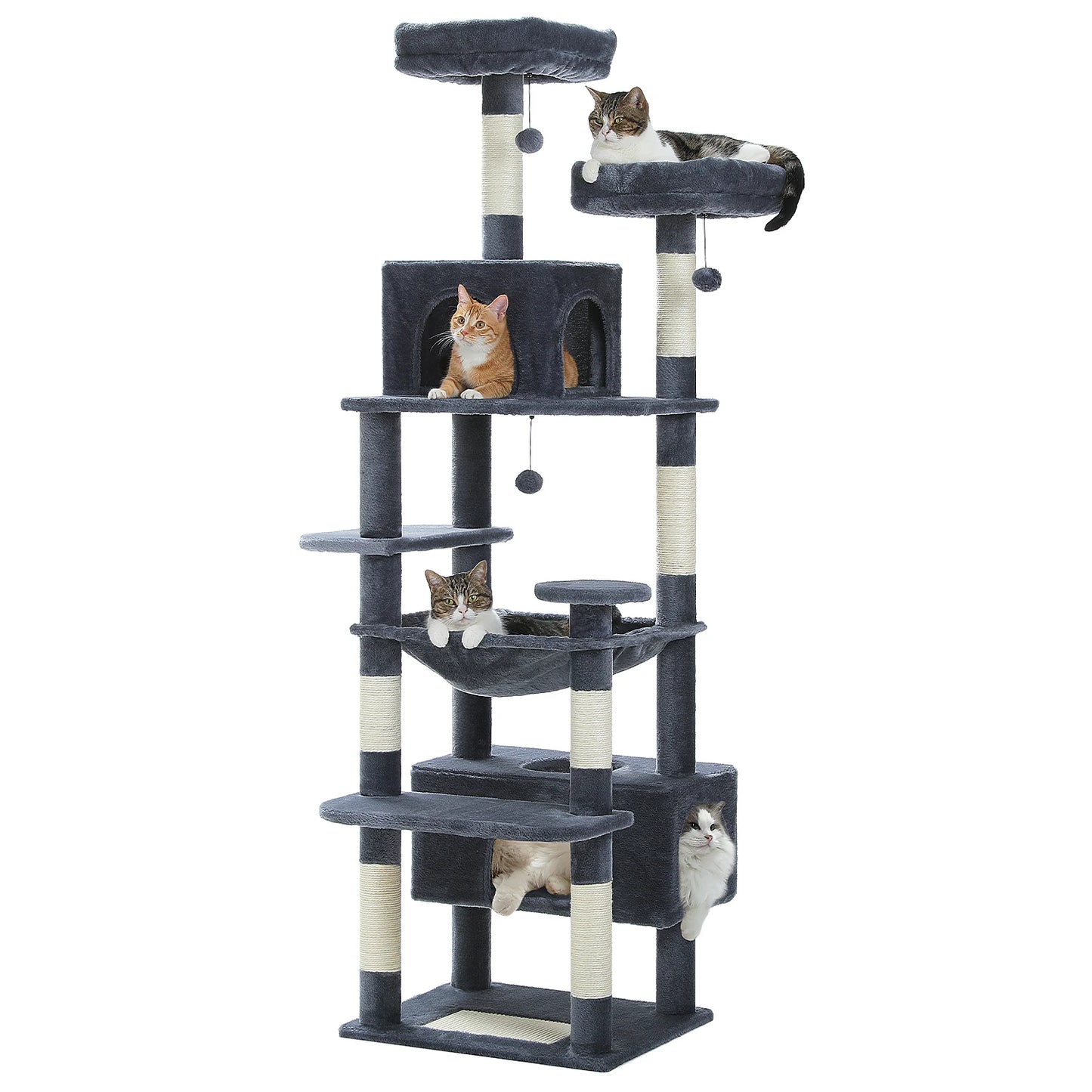 184cm Multi-Level Cat Tree Tower – Hammock, Padded Perches & Sisal Scratching Posts