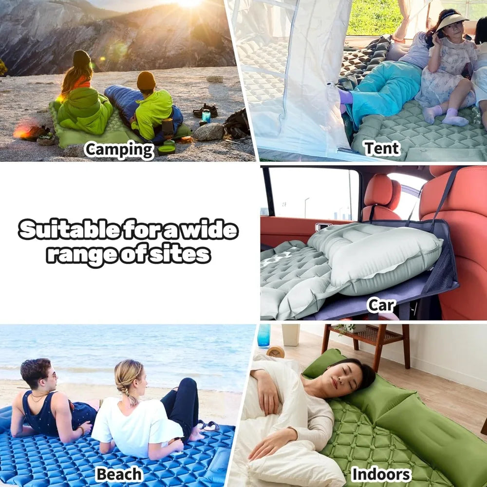 Inflatable Car Air Mattress with Pillow – Ultralight SUV Camping Bed with Built-In Foot Pump