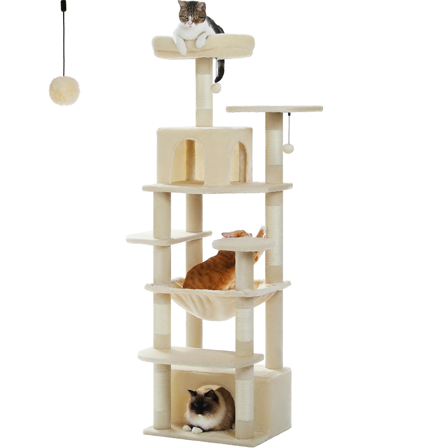 184cm Multi-Level Cat Tree Tower – Hammock, Padded Perches & Sisal Scratching Posts