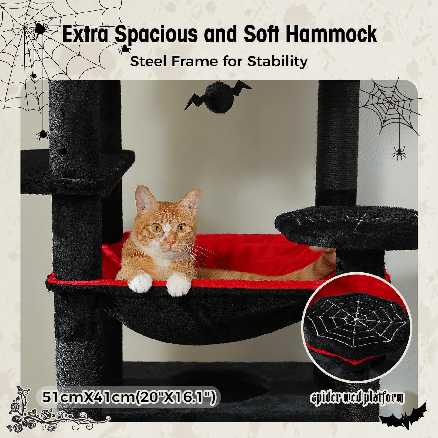 184cm Multi-Level Cat Tree Tower – Hammock, Padded Perches & Sisal Scratching Posts