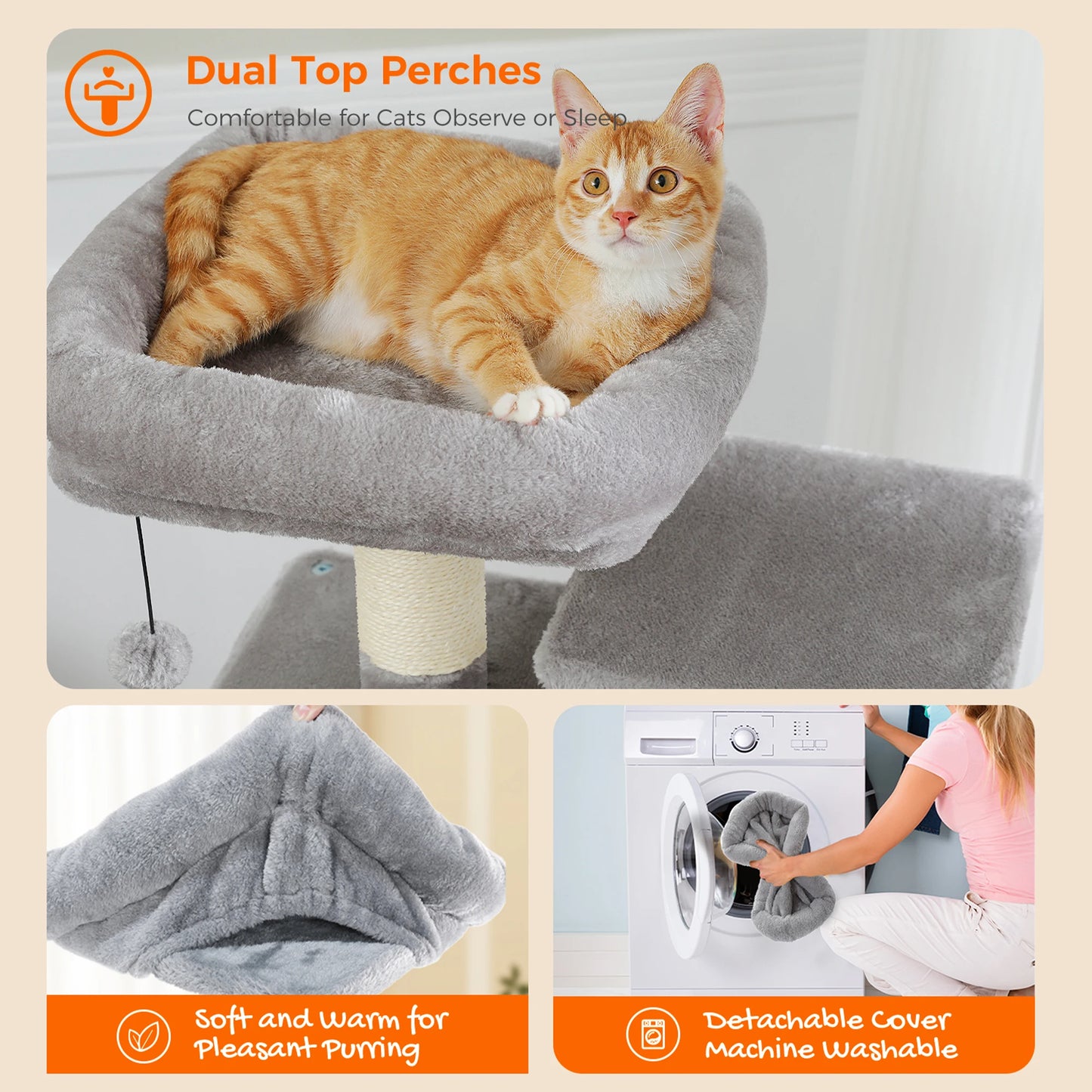 184cm Multi-Level Cat Tree Tower – Hammock, Padded Perches & Sisal Scratching Posts