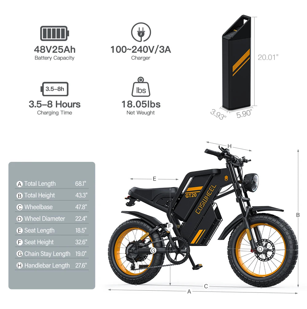 2000W Off-Road Electric Bike for Adults – 60V Fat Tire Mountain eBike with 20-Inch Wheels