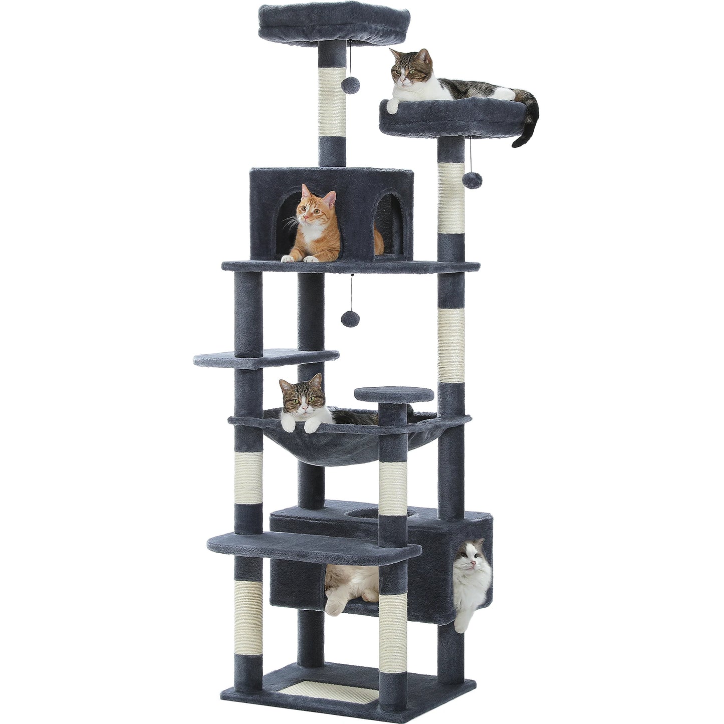 184cm Multi-Level Cat Tree Tower – Hammock, Padded Perches & Sisal Scratching Posts