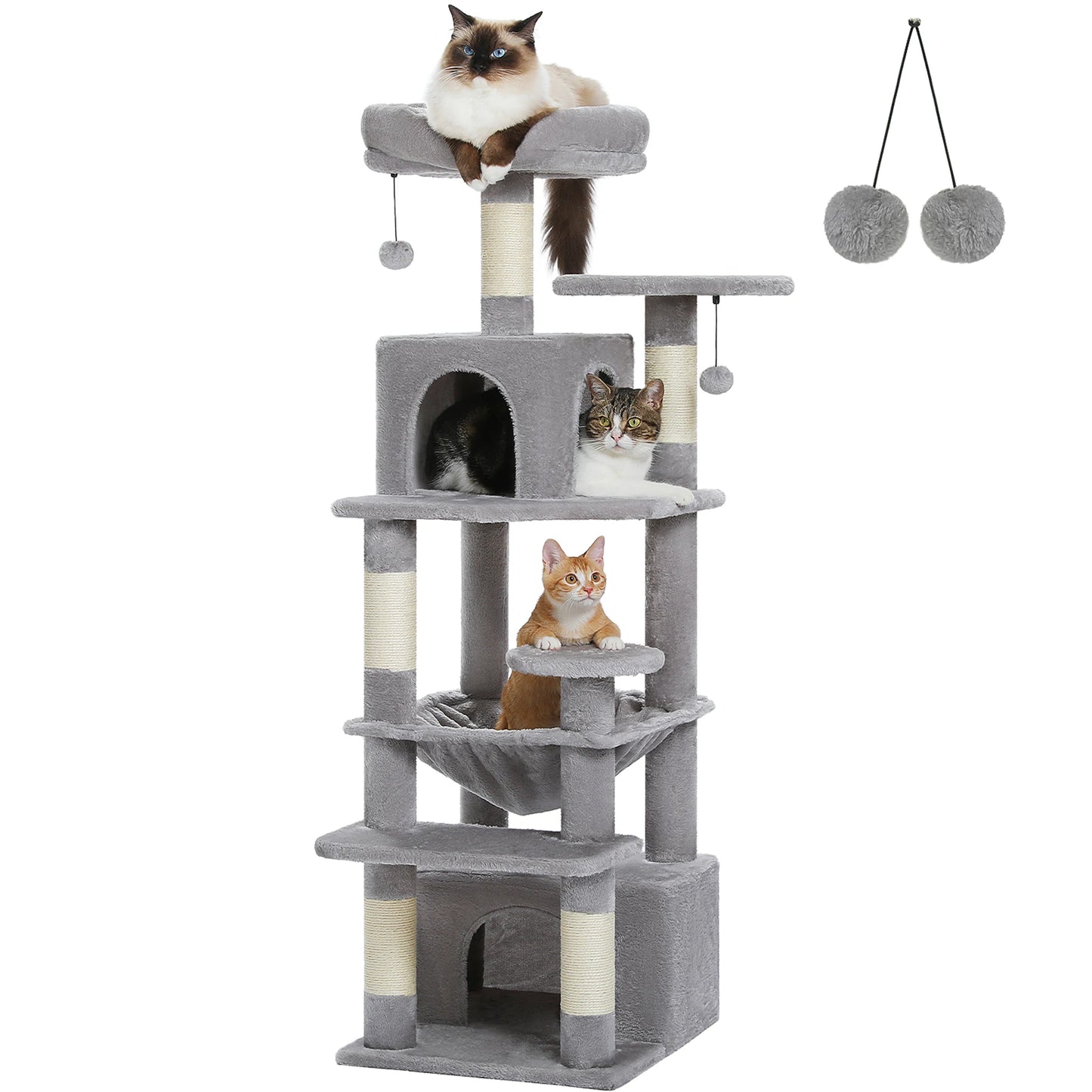 184cm Multi-Level Cat Tree Tower – Hammock, Padded Perches & Sisal Scratching Posts