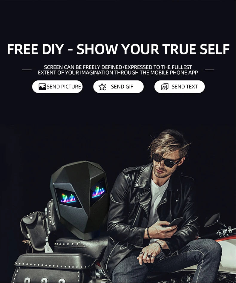 LED Display Motorcycle Backpack – Hard Shell, Large Capacity, App-Controlled Light Screen