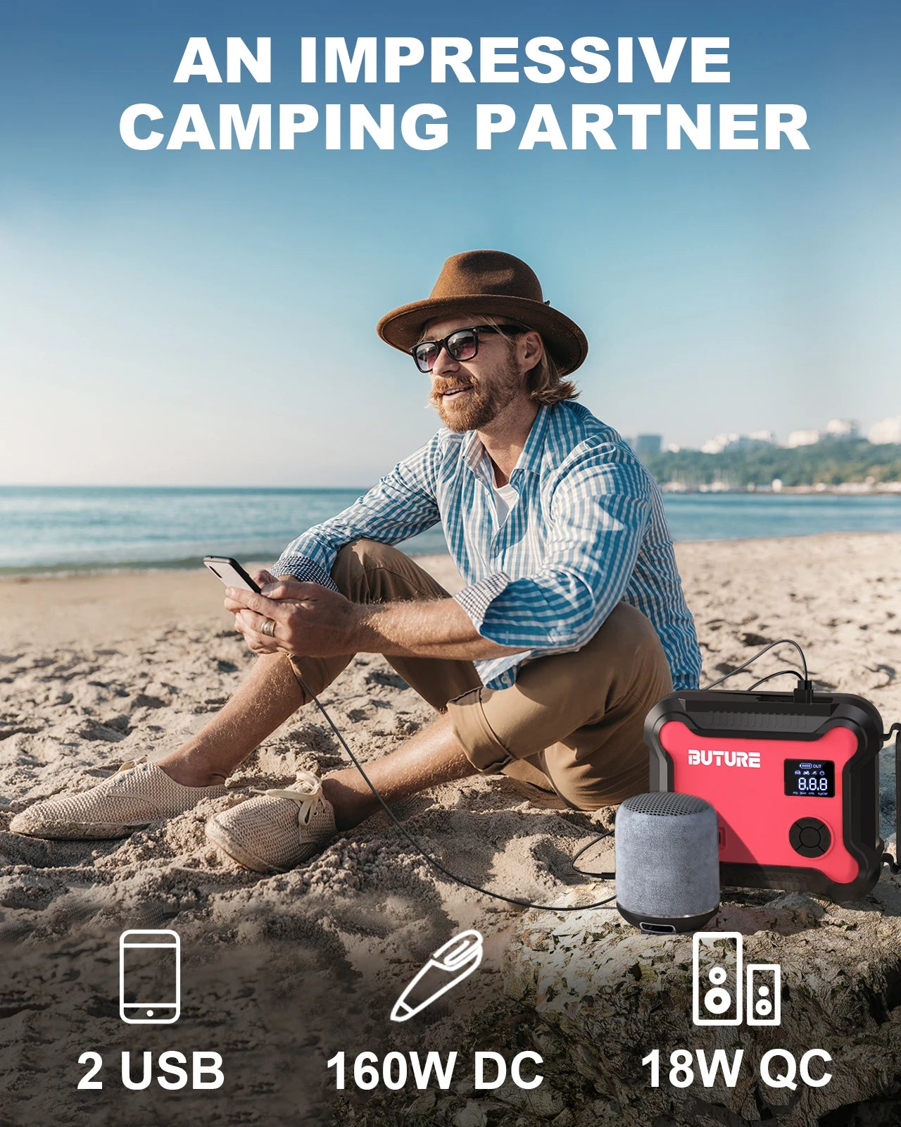 5-in-1 Portable Car Jump Starter & Power Bank – 26800mAh with Air Compressor & Digital Tire Inflator