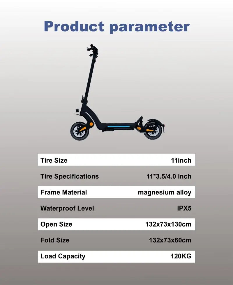 4400W Dual Motor Off-Road Electric Scooter – 11-Inch Tires, Hydraulic Suspension, Foldable Design (IPX5 Rated)