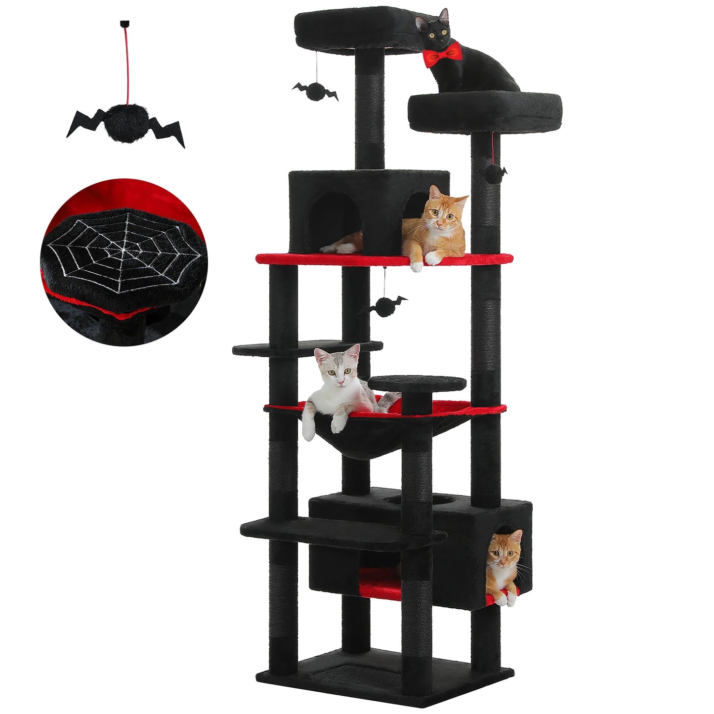 184cm Multi-Level Cat Tree Tower – Hammock, Padded Perches & Sisal Scratching Posts