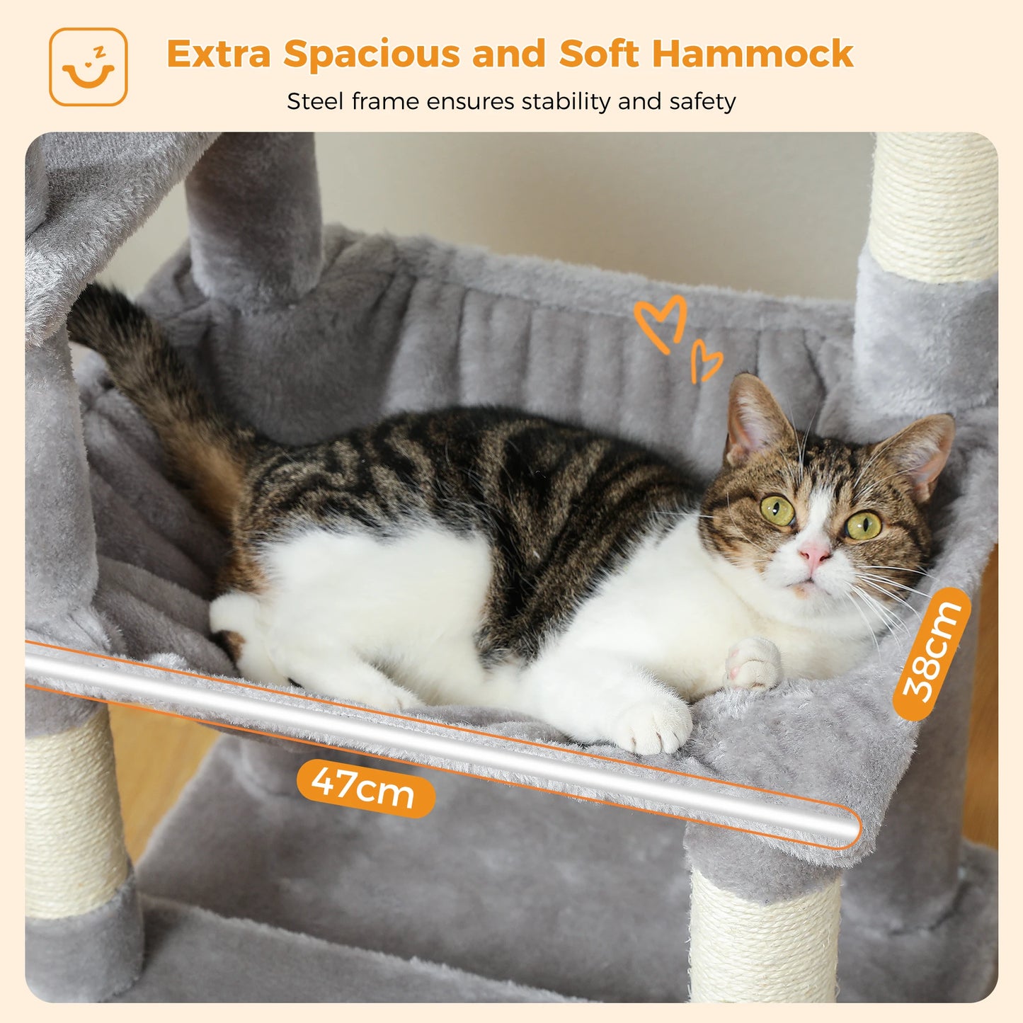 184cm Multi-Level Cat Tree Tower – Hammock, Padded Perches & Sisal Scratching Posts