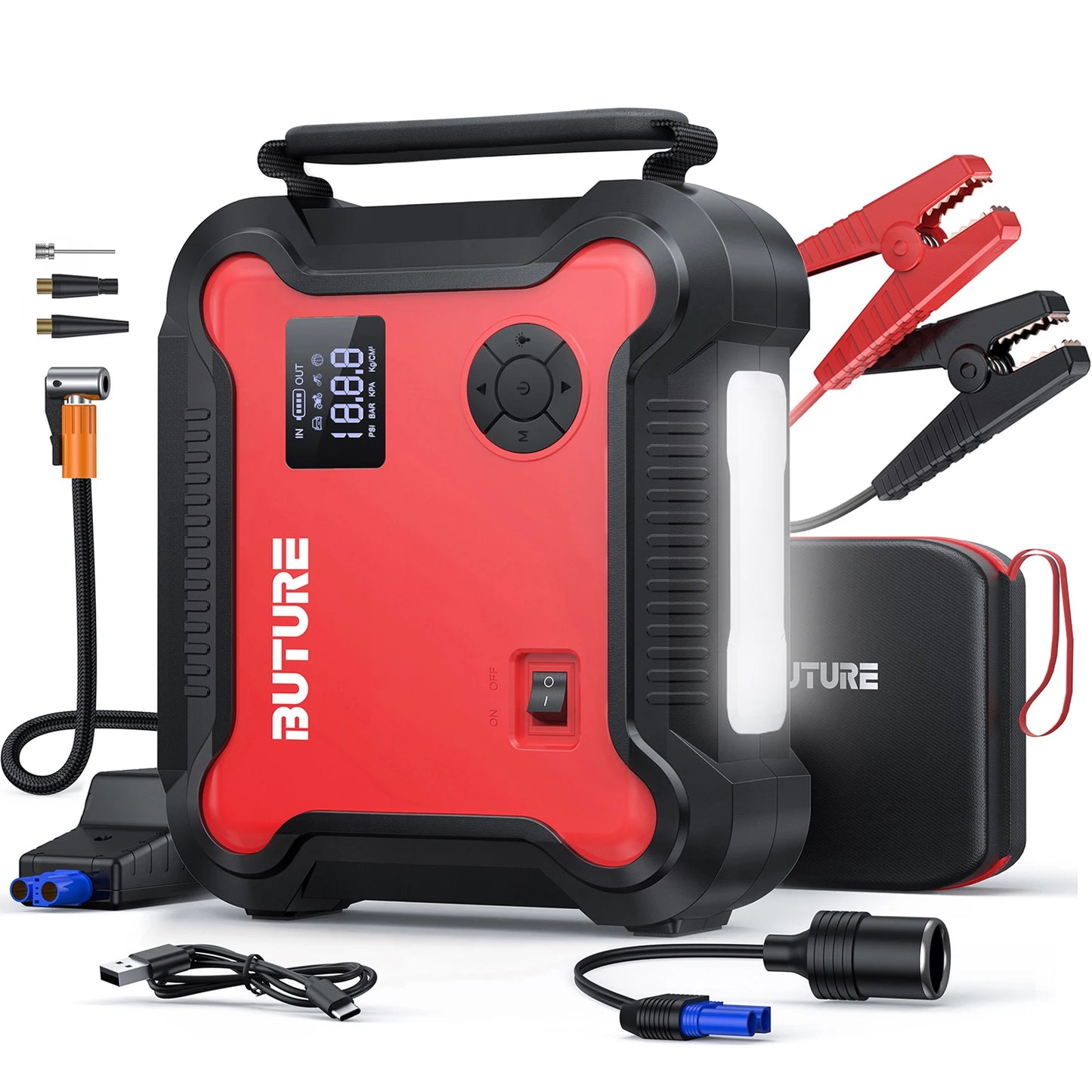 5-in-1 Portable Car Jump Starter & Power Bank – 26800mAh with Air Compressor & Digital Tire Inflator