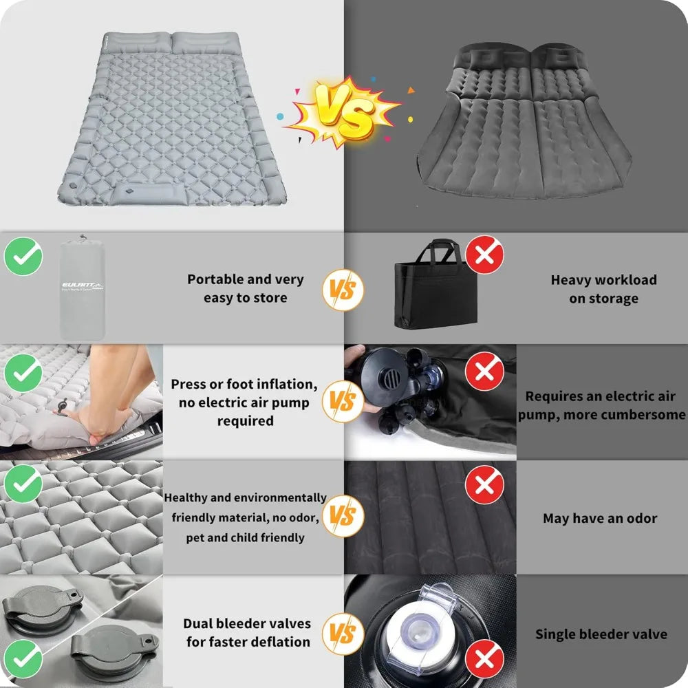 Inflatable Car Air Mattress with Pillow – Ultralight SUV Camping Bed with Built-In Foot Pump