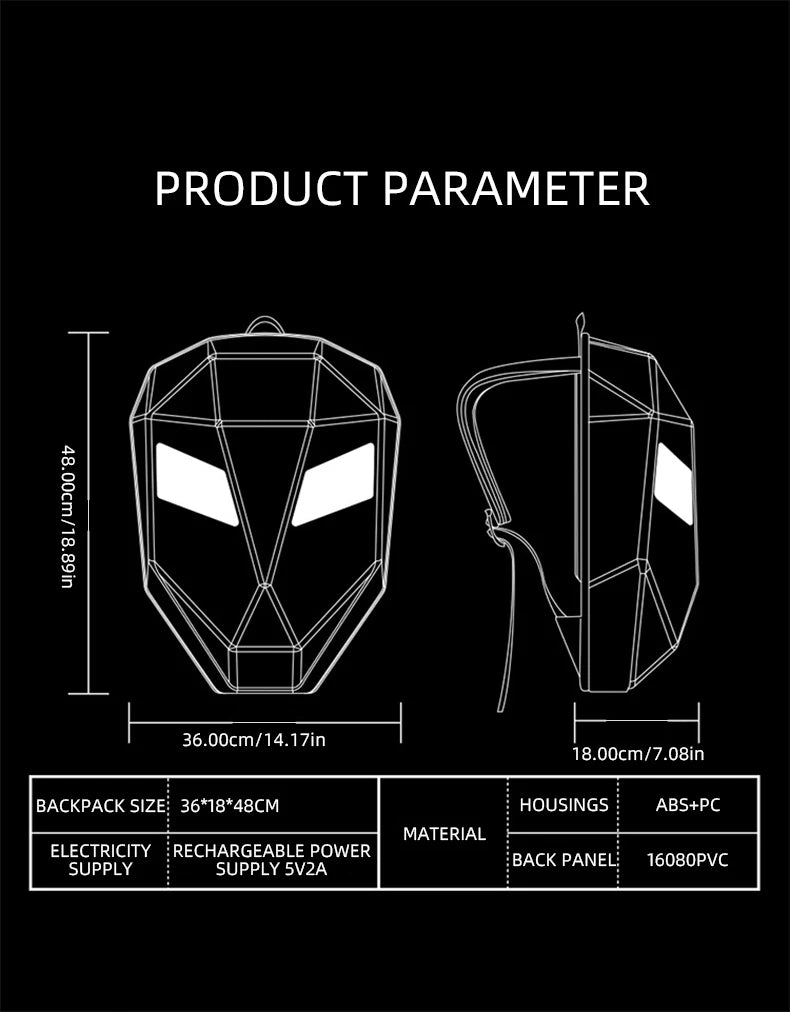 LED Display Motorcycle Backpack – Hard Shell, Large Capacity, App-Controlled Light Screen