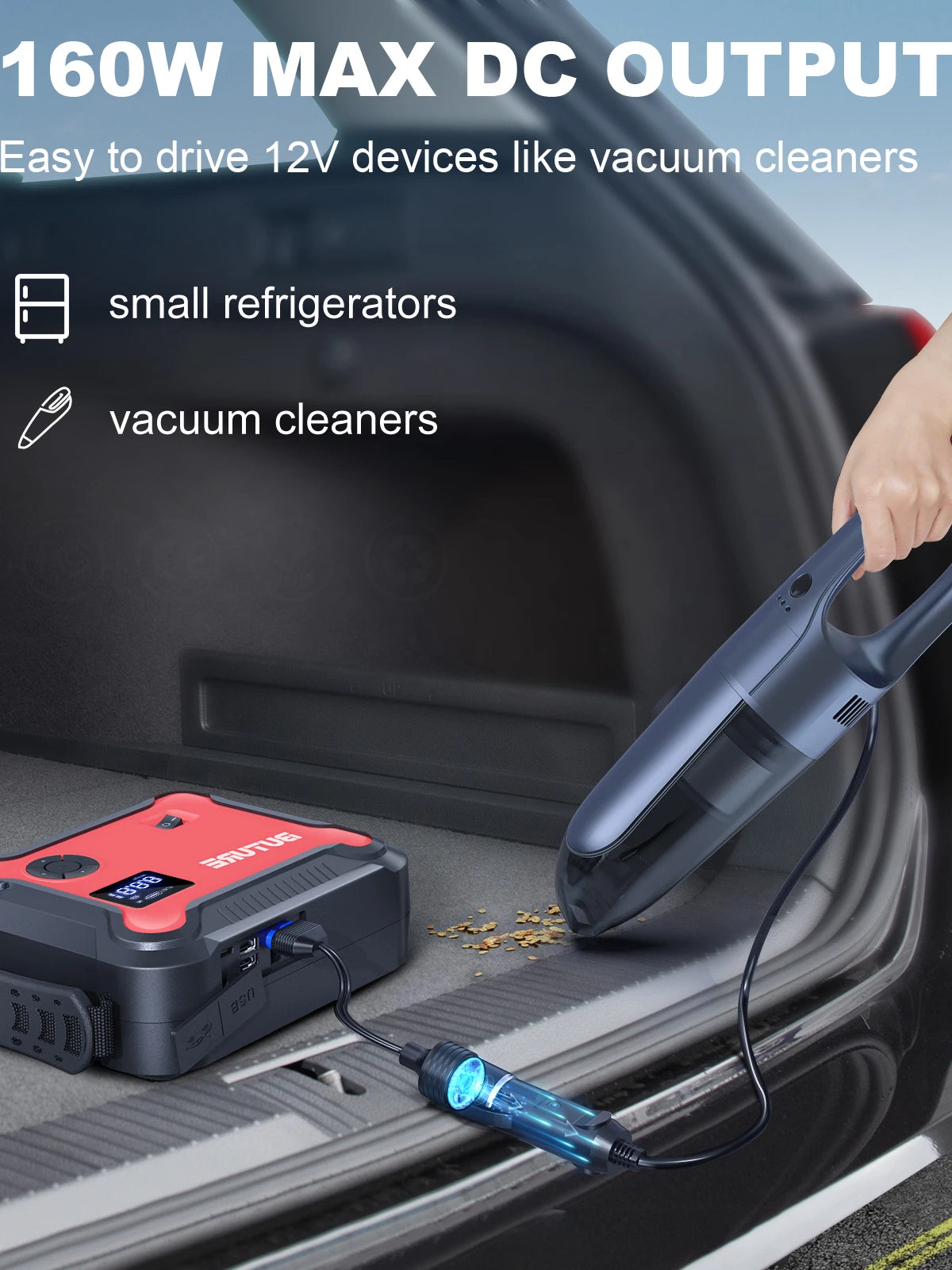 5-in-1 Portable Car Jump Starter & Power Bank – 26800mAh with Air Compressor & Digital Tire Inflator