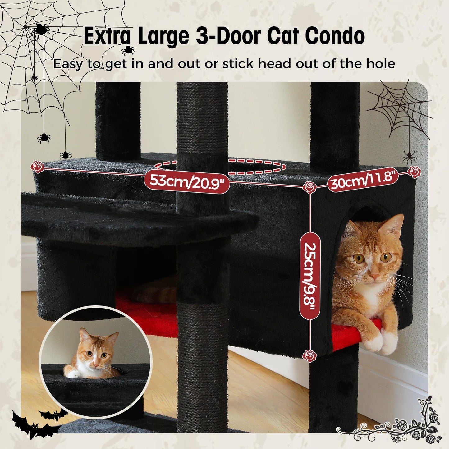 184cm Multi-Level Cat Tree Tower – Hammock, Padded Perches & Sisal Scratching Posts