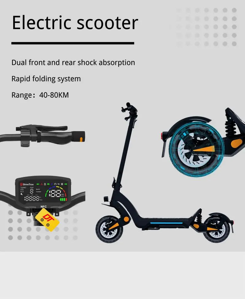 4400W Dual Motor Off-Road Electric Scooter – 11-Inch Tires, Hydraulic Suspension, Foldable Design (IPX5 Rated)