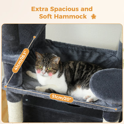 184cm Multi-Level Cat Tree Tower – Hammock, Padded Perches & Sisal Scratching Posts