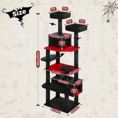 184cm Multi-Level Cat Tree Tower – Hammock, Padded Perches & Sisal Scratching Posts