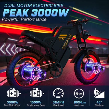 2000W Off-Road Electric Bike for Adults – 60V Fat Tire Mountain eBike with 20-Inch Wheels