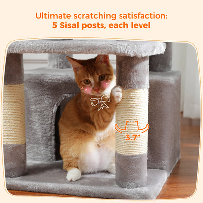 184cm Multi-Level Cat Tree Tower – Hammock, Padded Perches & Sisal Scratching Posts
