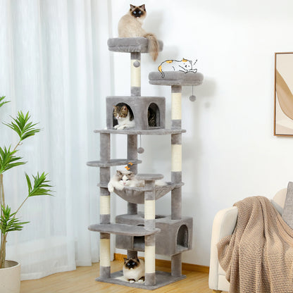 184cm Multi-Level Cat Tree Tower – Hammock, Padded Perches & Sisal Scratching Posts