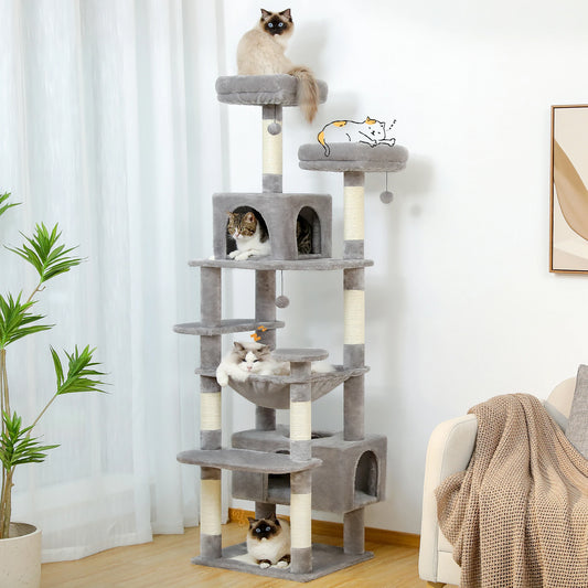184cm Multi-Level Cat Tree Tower – Hammock, Padded Perches & Sisal Scratching Posts
