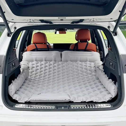 Inflatable Car Air Mattress with Pillow – Ultralight SUV Camping Bed with Built-In Foot Pump