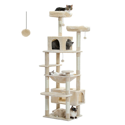 184cm Multi-Level Cat Tree Tower – Hammock, Padded Perches & Sisal Scratching Posts