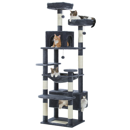 184cm Multi-Level Cat Tree Tower – Hammock, Padded Perches & Sisal Scratching Posts